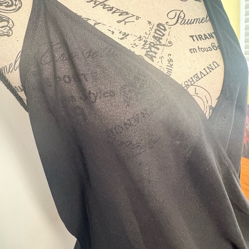 Lily White Black V-Neck Sheer Layered Women's Top